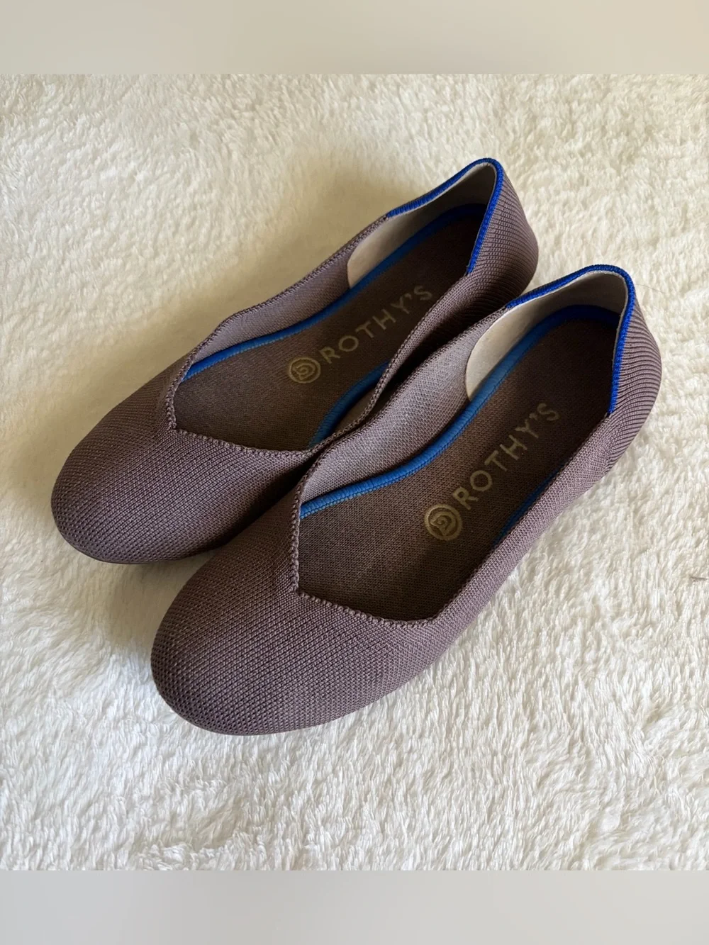Rothy's Brown Knit‎ Pointed Ballet Flat with Blue Trim